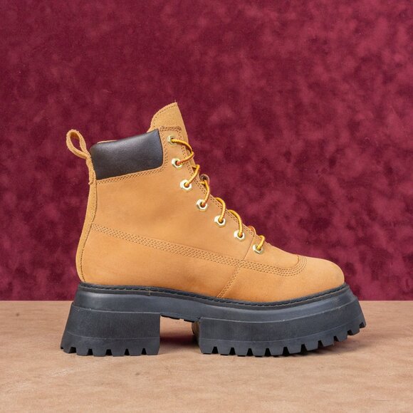 Timberland Women Wheat Nubuck Stompers 6 Sky High Platform Boots sz 7 - Picture 4 of 7